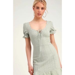 Lulus sage green eyelet lace dress